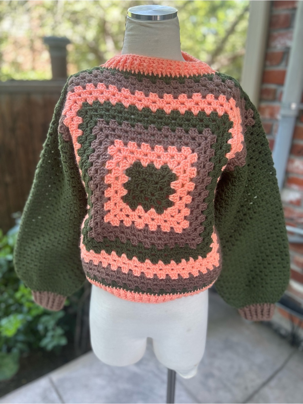 Hand knit granny square cropped sweater Size XS/S